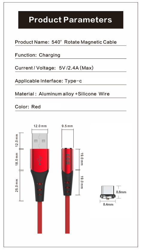 EoZ USB-C充電用やわらかマグネットケーブル（1m 540°回転可能）3本セット/4本セット